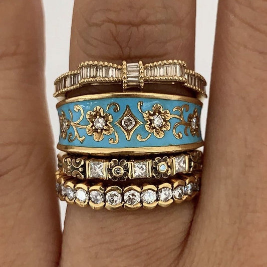 Blue Enamel Zirconia Ring Set