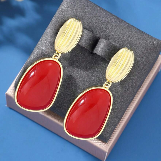 Red Stone Gold Earrings