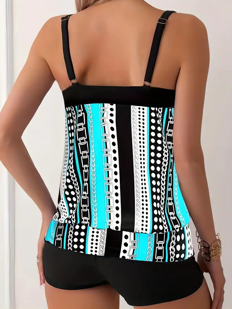 LD | Gestreepte tankini met print