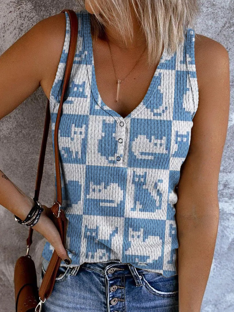 Pixel Cat Art Women's Knit Vest elevenforest