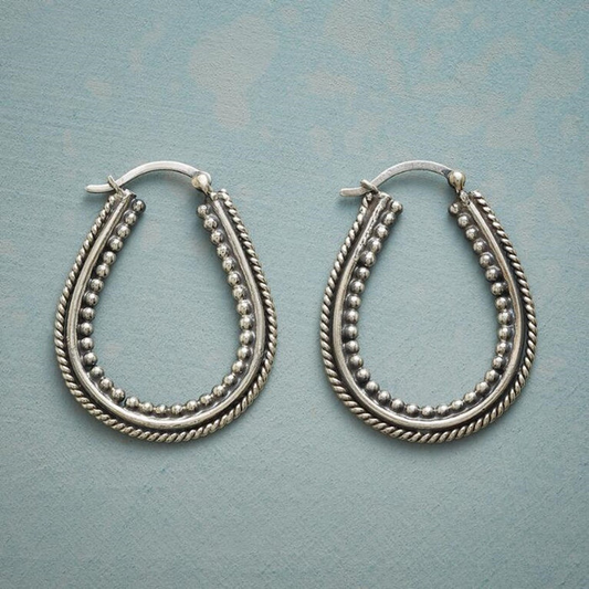 Silver Inlaid Pearls Earrings