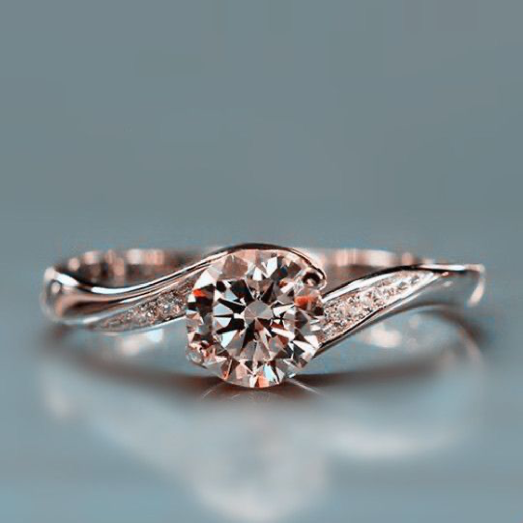 Rosegold Wave Solitaire Ring