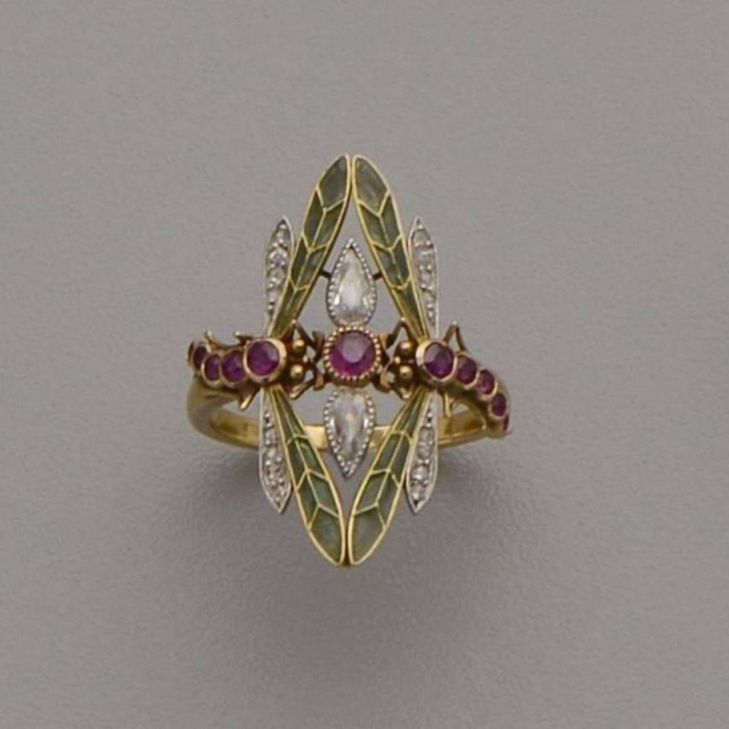 Art Nouveau Leaf Marquise Ring