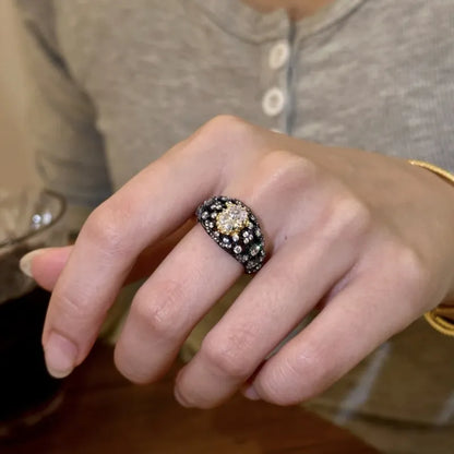 Vintage Dark & White Glass Ring