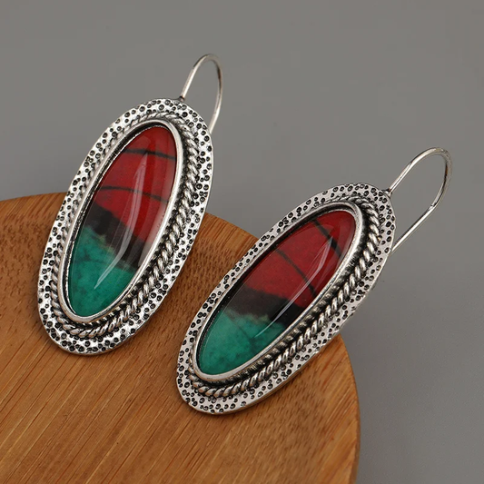 Red Green Stone Earrings