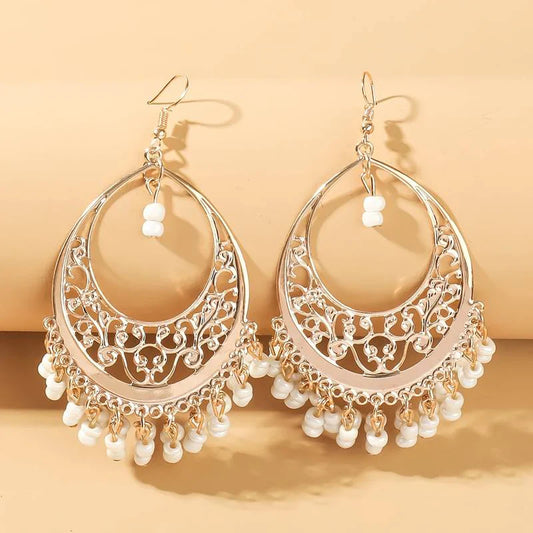 White Beads Mandala Earrings