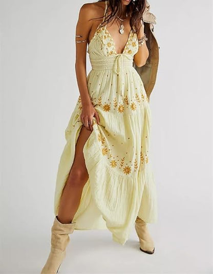 LD Bohème geborduurde maxi jurk