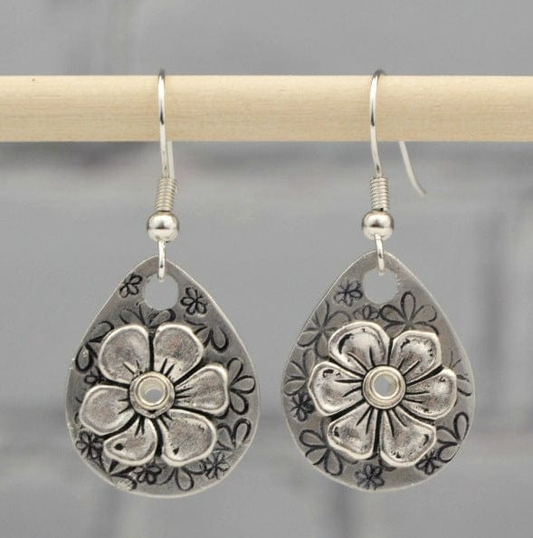 Silver Flower Drop Earrings