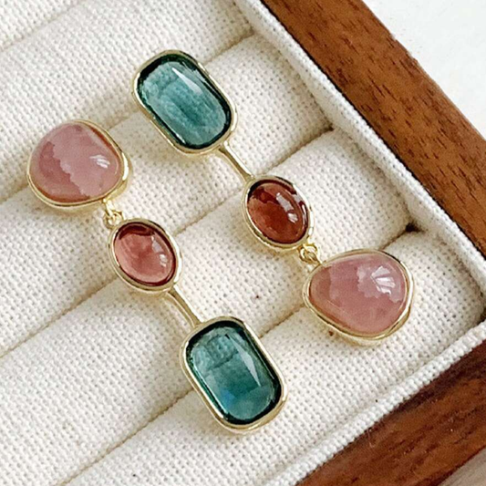 Turquoise & Pink Stone Earrings