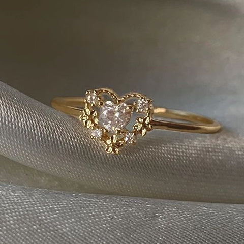 Heart Crystal Gold Ring