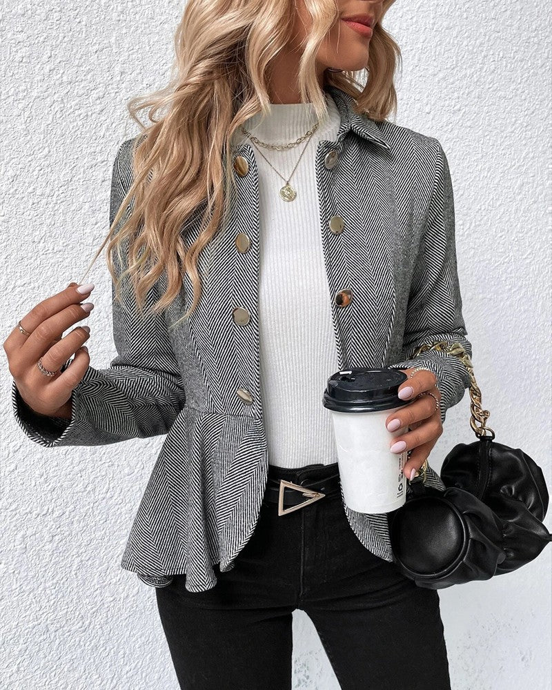 LD Gestreepte blazer met knopen en gerimpelde zoom, elegante slim fit
