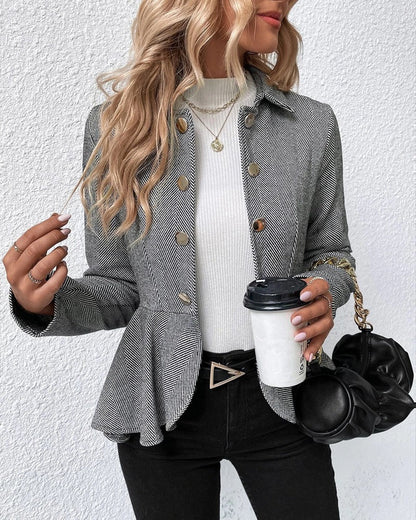 LD Gestreepte blazer met knopen en gerimpelde zoom, elegante slim fit