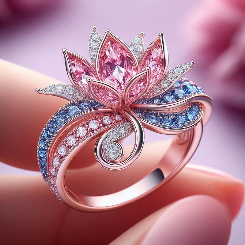 Exotic Bright Cocktail Colorful Lotus Ring