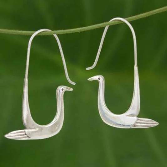 Silver Swan Earrings