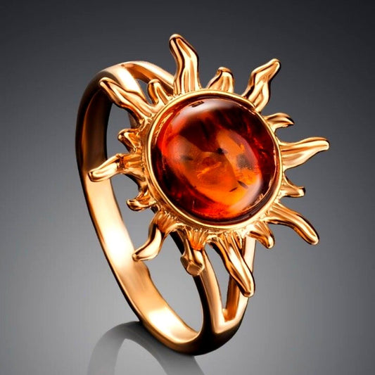Orange Solar Stone Gold Ring