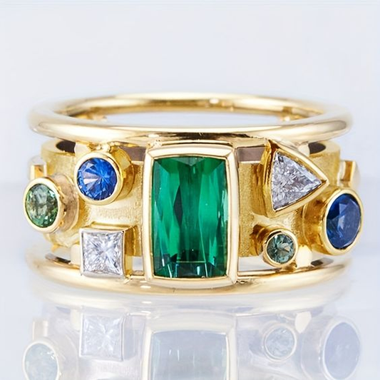 Vintage Colorful Inlaid Zirconia Gold Ring