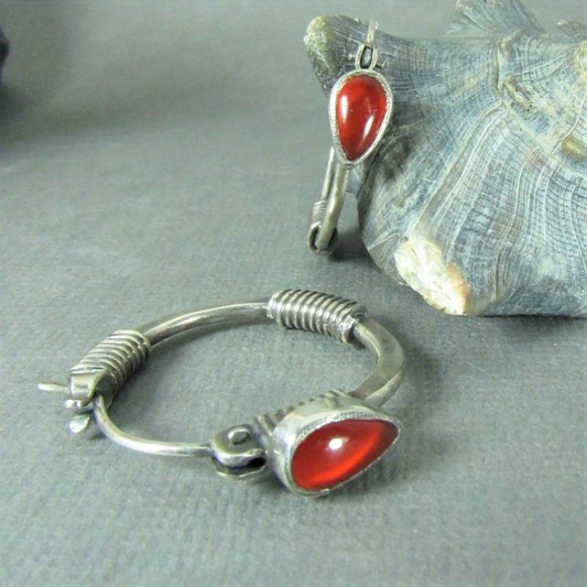 Red Stone Silver Earrings