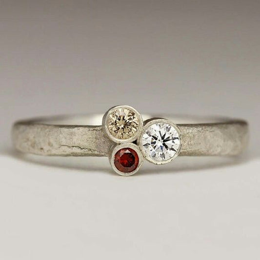 Vintage Forged Silver Triple Zirconia Ring