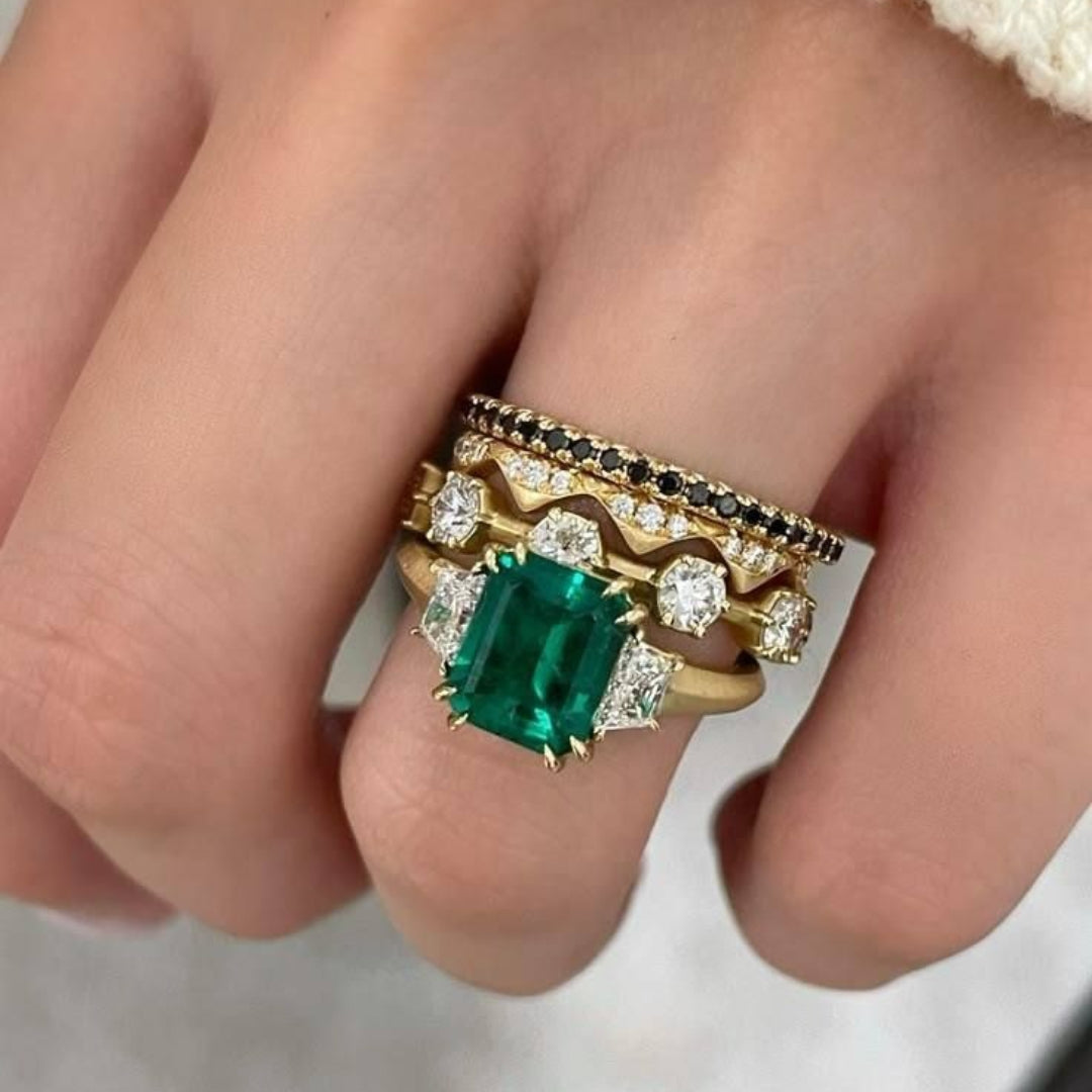 Emerald Crown Stack Ring