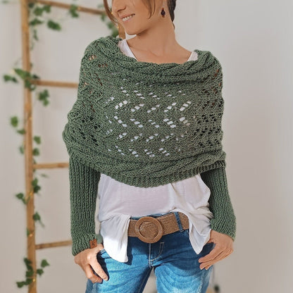 LD | Elegante gebreide wikkeltrui met opengewerkt detail