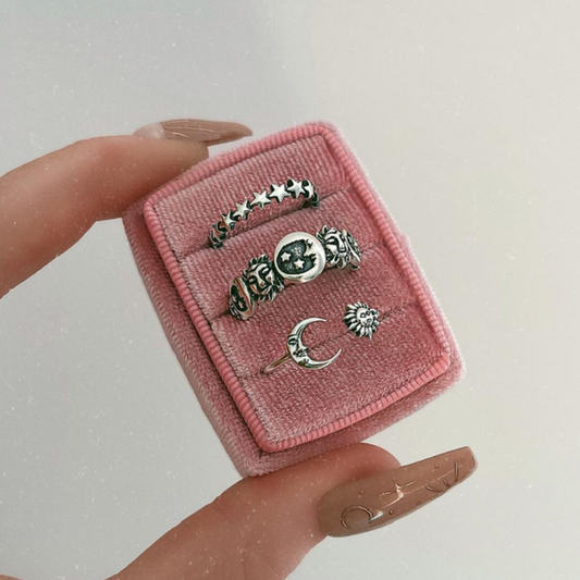 Vintage Silver Moon And Star Ring Pack