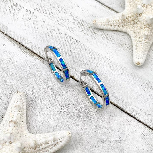 Blue Oceanic Opal Earrings In Silver