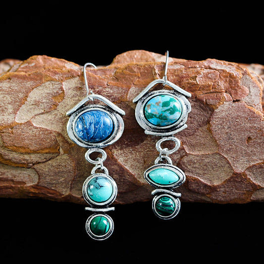 Vintage Earrings With Blue Natural Stones In Silver