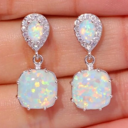 White Opal Zirconia Earrings
