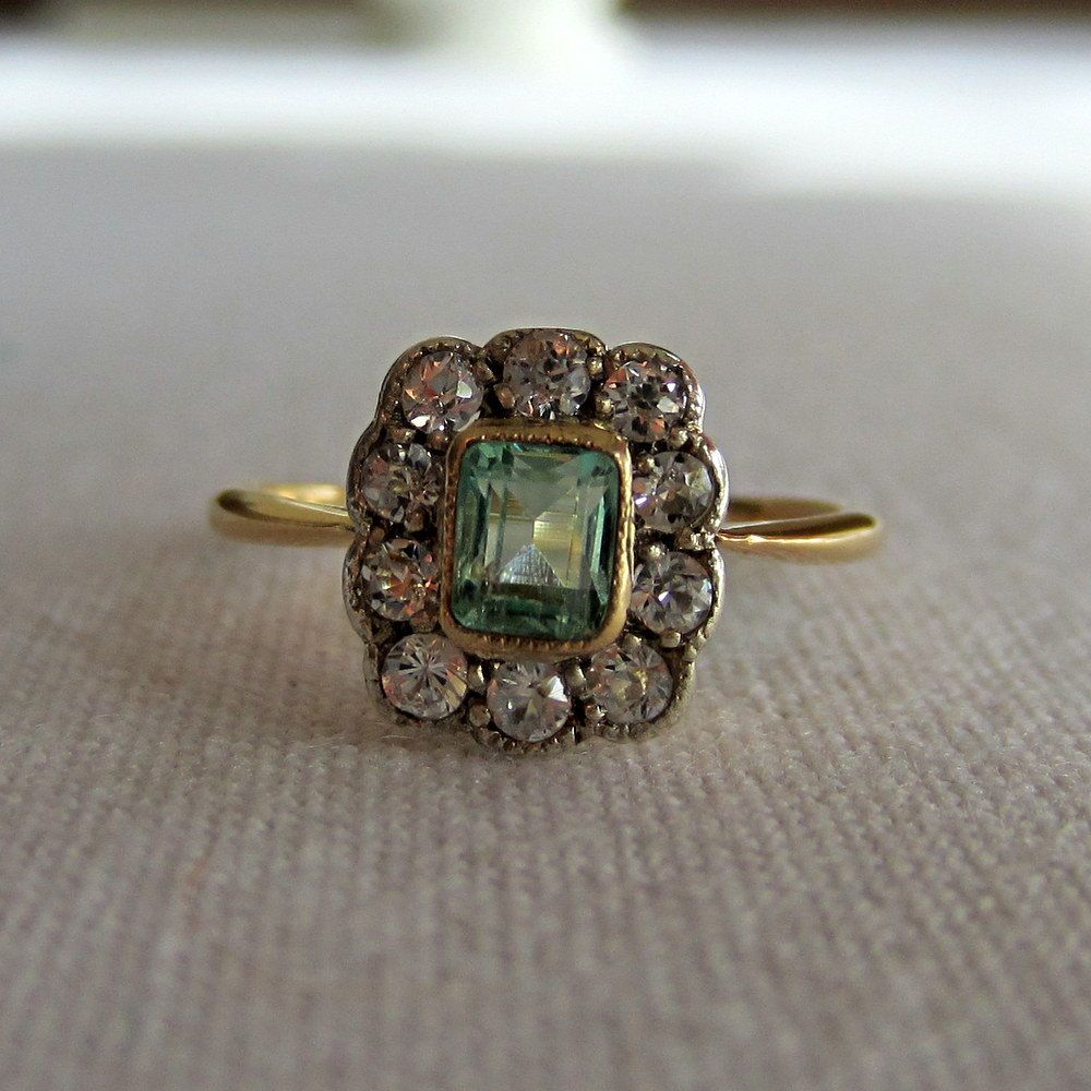 Emerald & Zirconia Square Ring