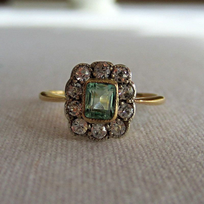 Emerald & Zirconia Square Ring