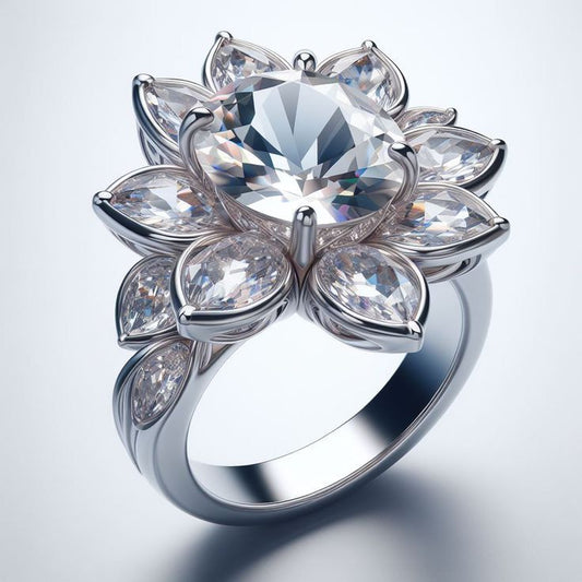 Exotic Grey Flower Crystal Ring