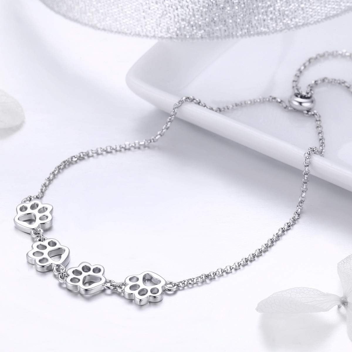 Sterling Silver Paw Print Bracelet ��� Adjustable Fit