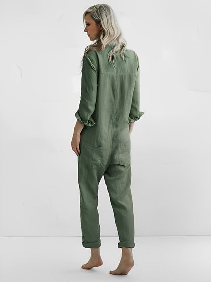 LD jumpsuit met lange mouwen, knopen en zakken