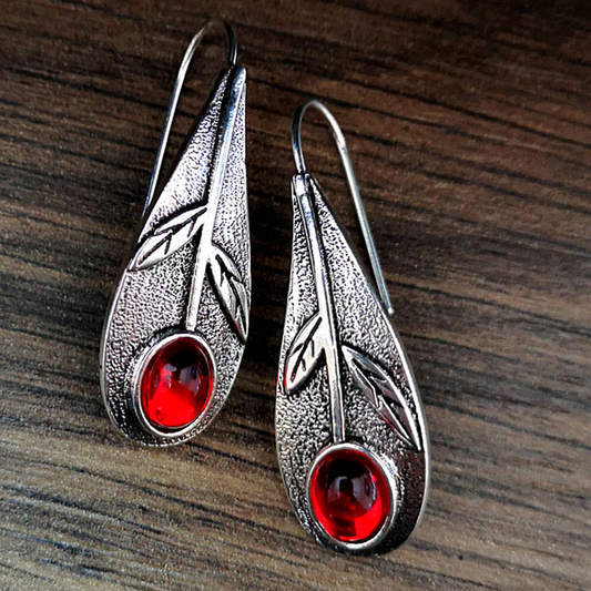 Vintage Red Crystal Earrings In Silver