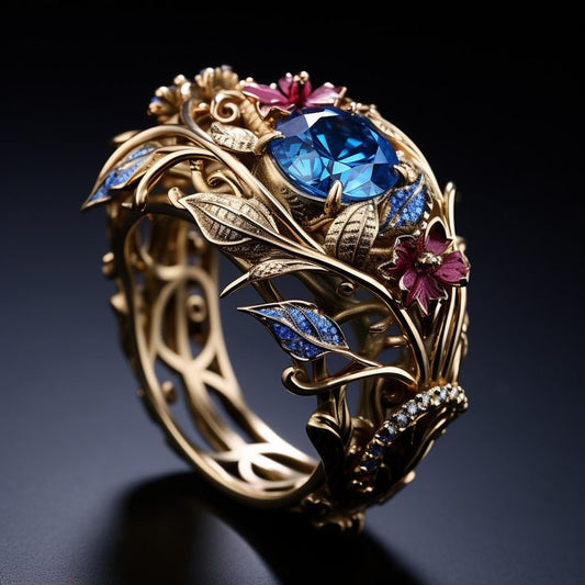 Exotic Cocktail Gold Leaf Crystal Ring