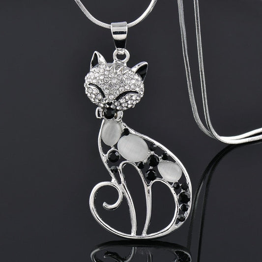 Cats Of Love Necklace In Sterling Silver And Zirconia Encrusted