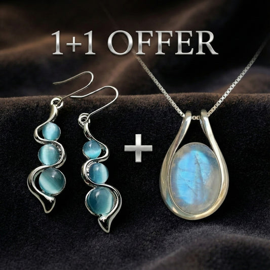 1+1 Offer: White Opal Necklace + Blue Crystal Dangling Earrings
