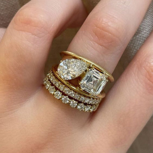 Bright Crystal Gold Ring Set