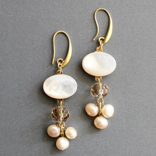 White Stone & Pearl Earrings