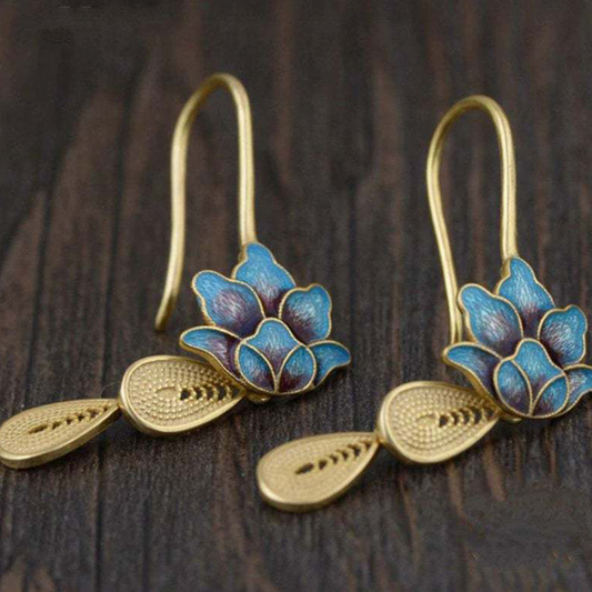 Blue Lotus Boho Earrings In Gold