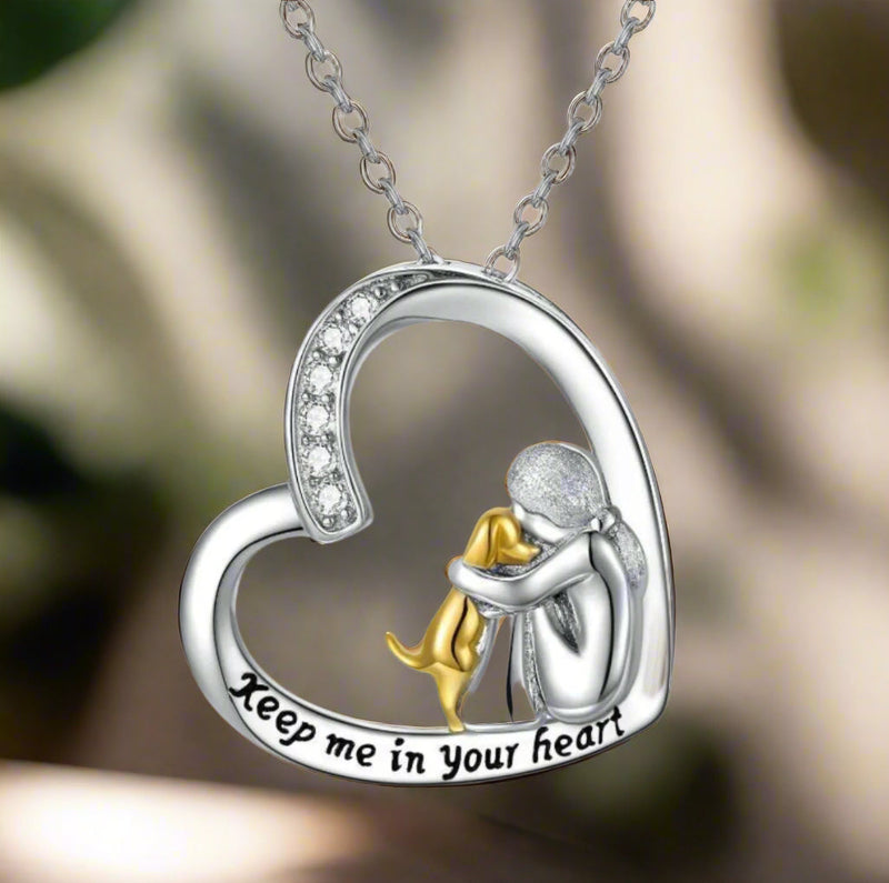 925 Sterling Silver Necklace ��� Heart & Dog Design With Zirconia