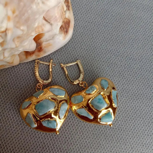 Turquoise Golden Heart Earrings