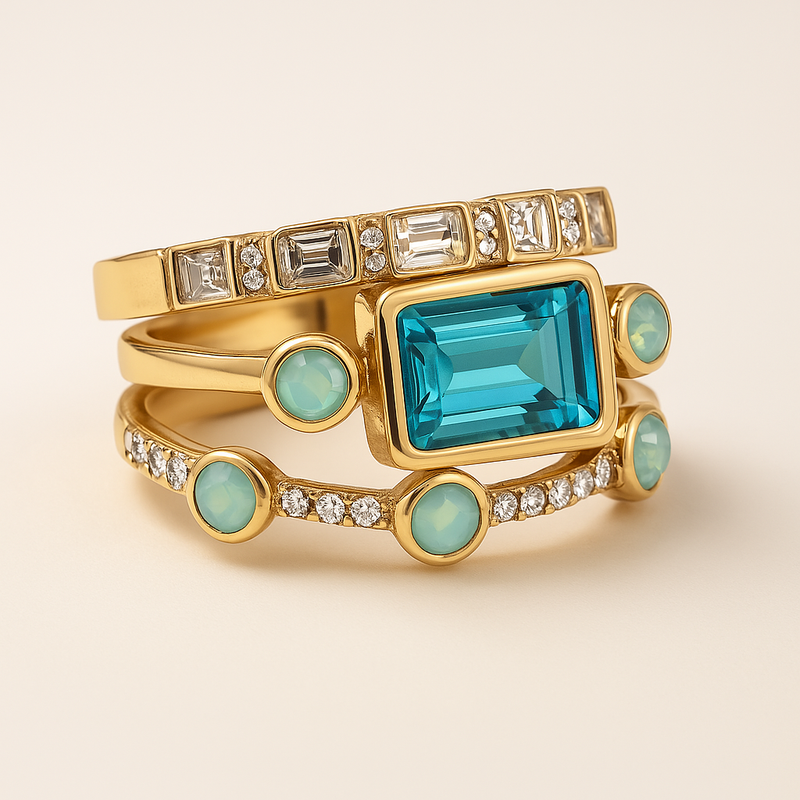 Vintage Blue Crystal Ring Set