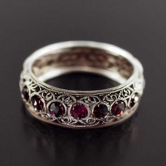 Red Crystal Trail Silver Hollow Ring