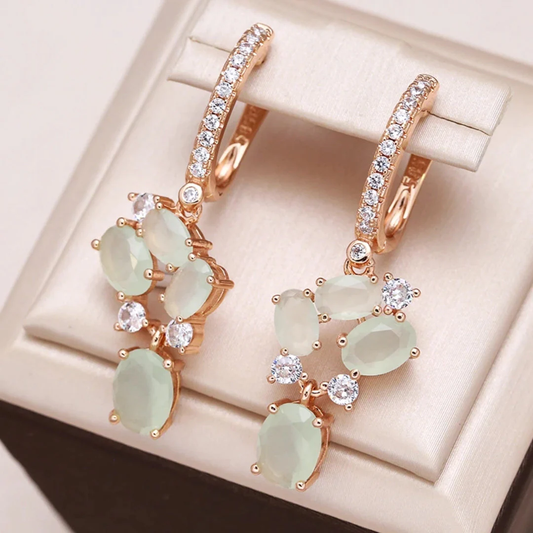 Elegant Green Crystal Earrings In Gold