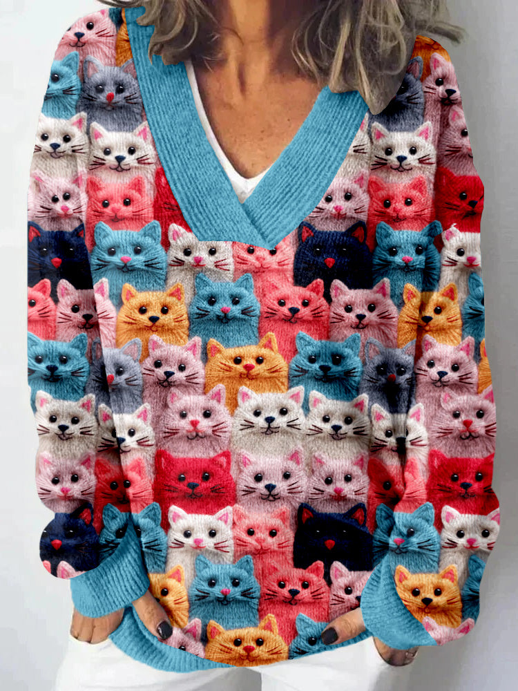 Colorful Cute Cats Embroidered Cozy Knit Sweater elevenforest