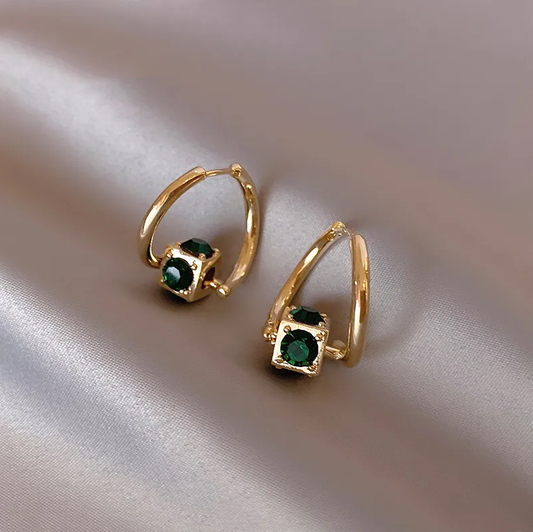 Elegant Green Earrings In Gold