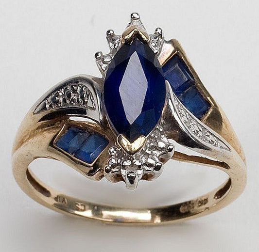 Blue Cocktail Crown Gold Ring