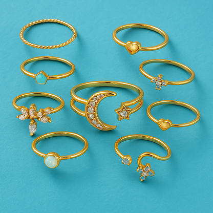 10 Pack Of Bohemian Silver And Gold Plated Rings