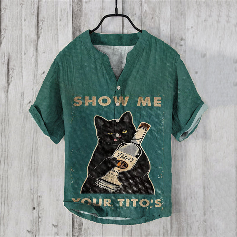 Abstract Creative Black Cat Show Me Your Tito Art Linen Blend Shirt elevenforest